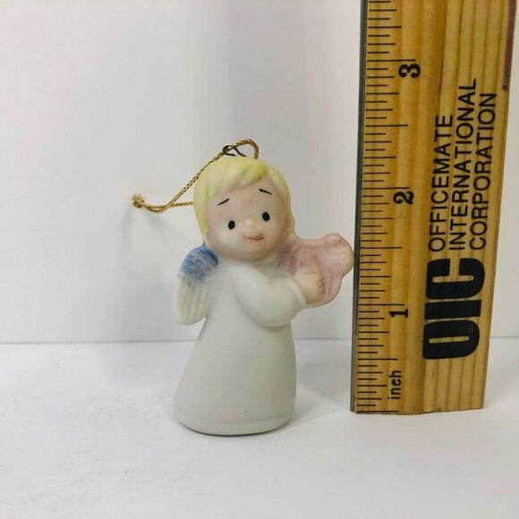 vintage homco angel ornament blonde hair with harp blue wings 2 1/4 inches - Picture 2 of 6